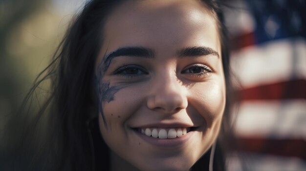 Ai generó una ilustración de un niño sonriente con pintura facial que muestra patriotismo