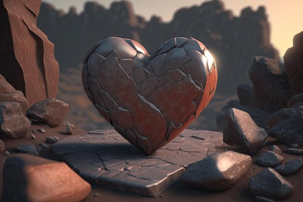 Foto ai generó imagen de amor de un corazón de piedra de hormigón generativo ai