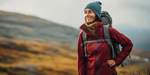 Foto ai gerada ai generativa mulher menina mulher caminhante rastreando a natureza aventura ao ar livre