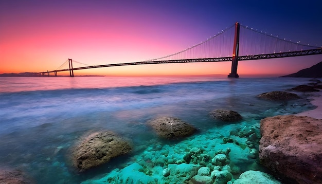 Foto ai gerada ai gerativa sob o mar e ponte com belas cores