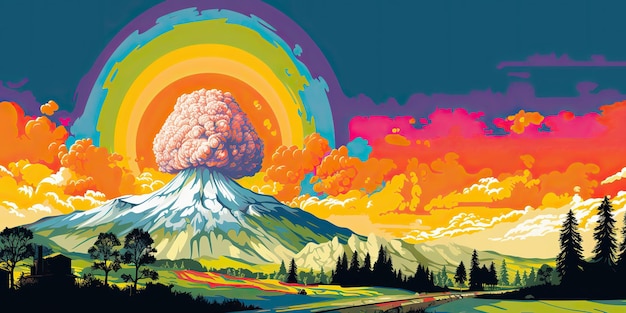 Foto ai gerado ai generative mountain vulcão explosão nuclear boom natureza paisagem ao ar livre