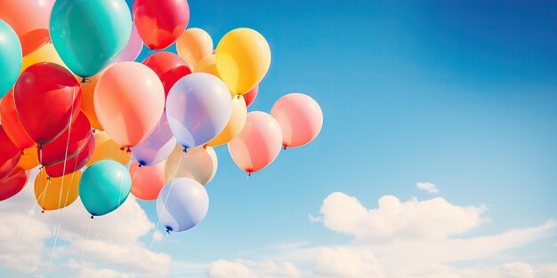 Foto ai gerado ai generative muitas bolas de balões de hélio no céu azul voando fundo