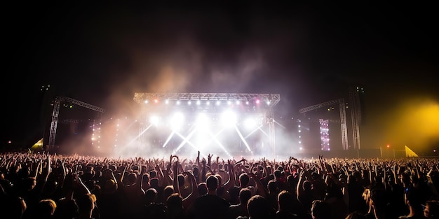 Foto ai gerado ai generative noite concerto ao ar livre show performance palco evento de música ao vivo com muitas pessoas ao redor celebração diversão festa rave fundo arte gráfica