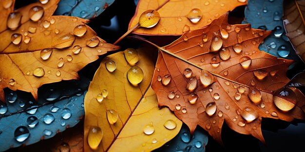 AI gerado AI Generative outono folhas de árvores de outono em dia chuvoso decoração de fundo arte gráfica ilustração