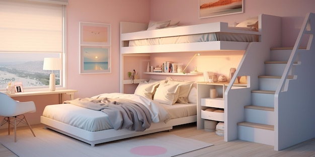 AI gerado AI Generative Sofr cores rosa quarto de meninas decoração interior aconchegante