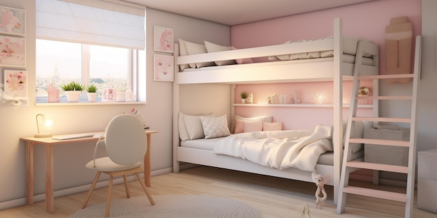 AI gerado AI Generative Sofr cores rosa quarto de meninas decoração interior aconchegante