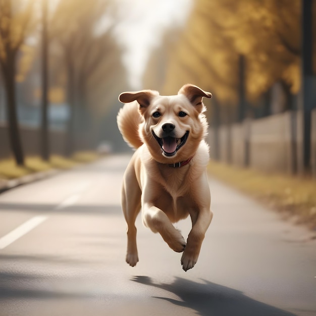 Foto ai gerado ai generativo cão feliz correndo