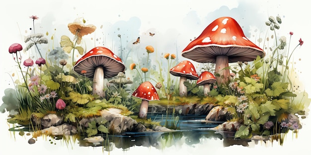 AI Gerado AI Generativo Desenhar pintura aquarela esboço cogumelos decoração fundo