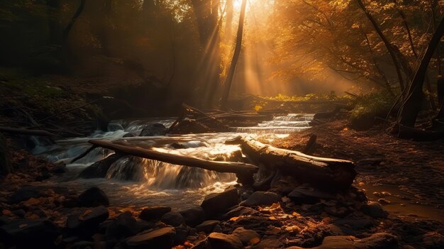 AI Gerado AI Generativo Floresta árvore selva cachoeira pequena Aventura natureza paisagem ao ar livre viagem trekking vibe Arte gráfica Ilustração