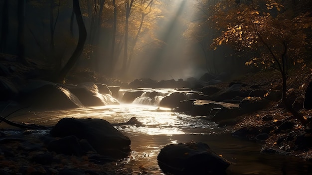 AI Gerado AI Generativo Floresta árvore selva cachoeira pequena Aventura natureza paisagem ao ar livre viagem trekking vibe Arte gráfica