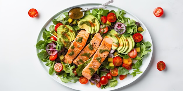 AI Gerado AI Generativo Salmão legumes frescos salada jantar comida refeição cozinha