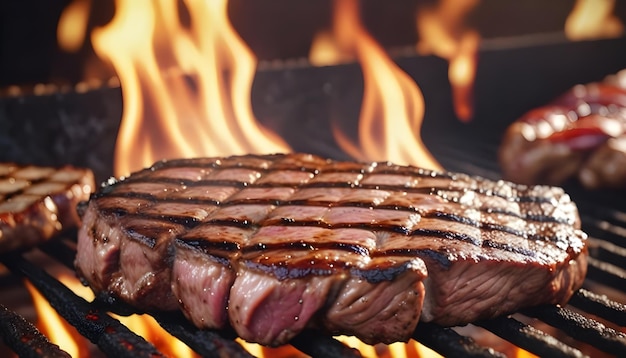 Foto ai gerado ai gerar uma foto de carne grelhada e fundo de fogo