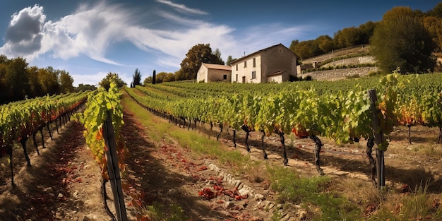 AI Gerado AI Vinha Gerativa no sul da França Provence Colheita de jardim de plantas de vinho Vibração de relaxamento romântico Ilustração de arte gráfica