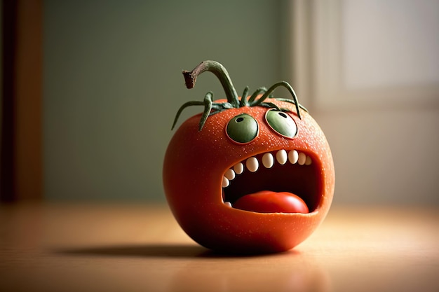 Ai gerado ilustração feliz kawaii tomate vermelho ter olho grande com emoção