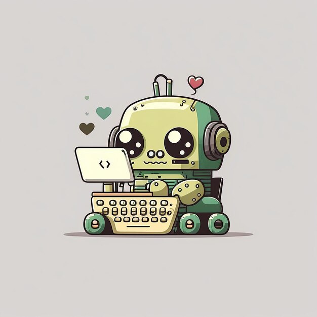 Ai gerado ilustração retro robot bonito digitação