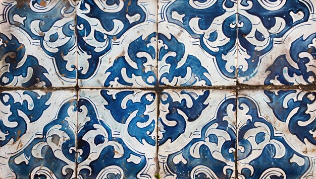 AI gerativa azulejos de cerâmica de estilo português decoração exterior vintage azul e branco