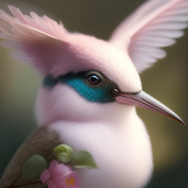 AI gerativa bonito exótico fantasia beija-flor muito plumado em cores pastel em um fundo claro