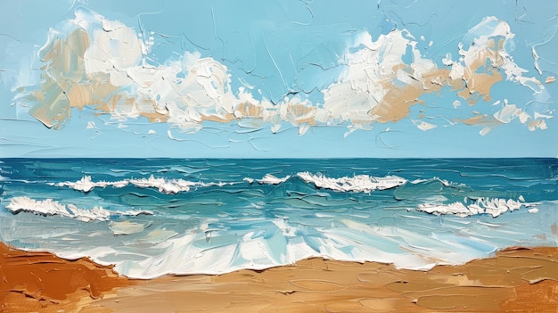 AI gerativa Closeup de impasto abstrato paisagem marinha áspera e praia Cores azuis, brancas e bege