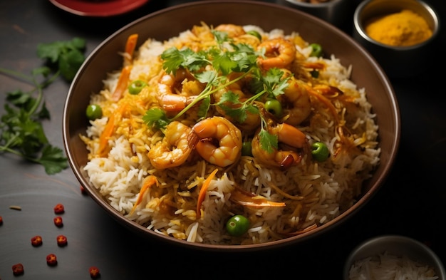 AI gerativa de arroz frito de camarão Biryani