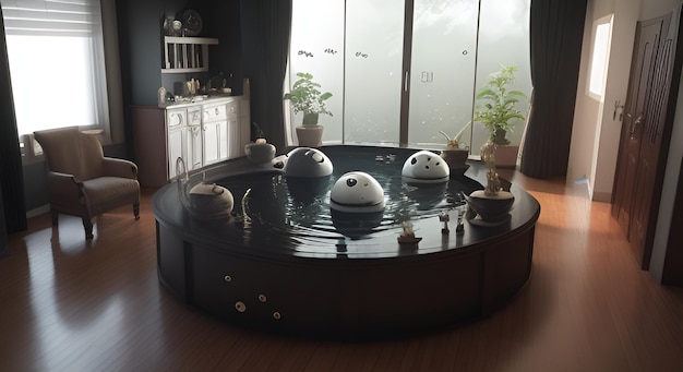 AI gerou conjunto completo de interiores de casa de estilo Yin Yang versão 1 Jacuzzi V6