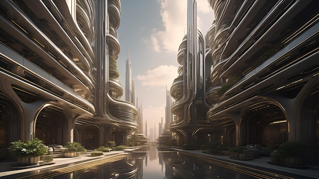 AI gerou edifícios de natureza verde ecocidade arquitetônica futurista