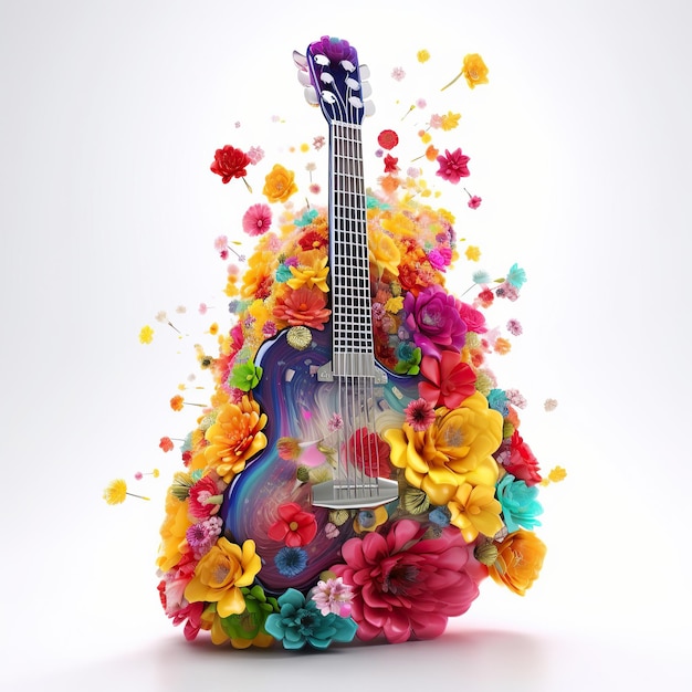 Ai gerou ilustração abstrata design de guitarra de flor colorida com fundo