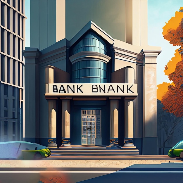 Ai gerou ilustração banco moderno construindo filial financeira na rua da cidade