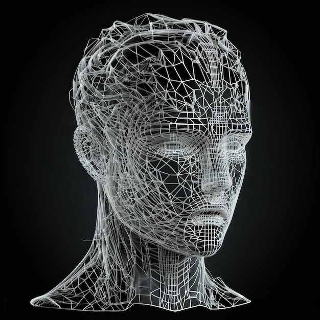 Ai gerou ilustração de uma cabeça construída a partir de cubos e triângulos de inteligência artificial