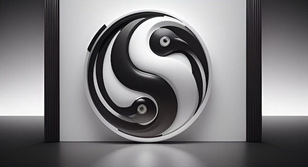 AI gerou logotipo 3D preto e branco Yin Yang