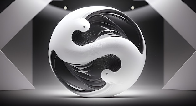 AI gerou logotipo 3D preto e branco Yin Yang