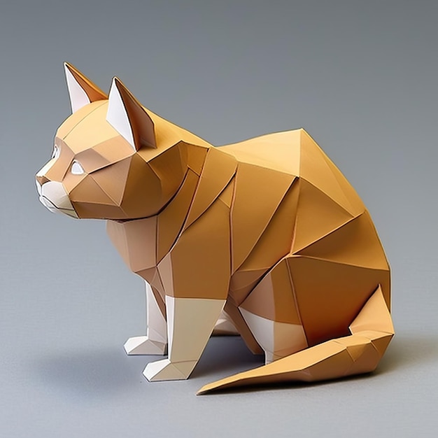 Ai gerou papel de origami de gato de ilustração em fundo branco