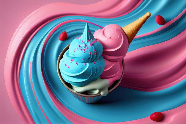 AI gerou saborosa colher de sorvete rosa e azul Generative Ai