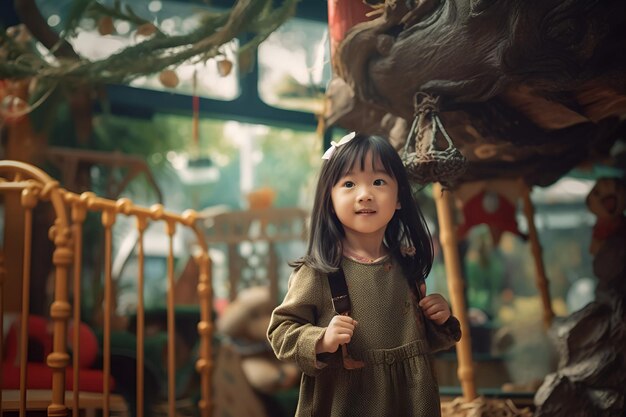 Ai gerou uma criança bonitinha brincando no centro de desenvolvimento infantil montessori