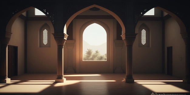 Ai gerou uma ilustração do projeto arquitetônico do interior da Mesquita Muçulmana