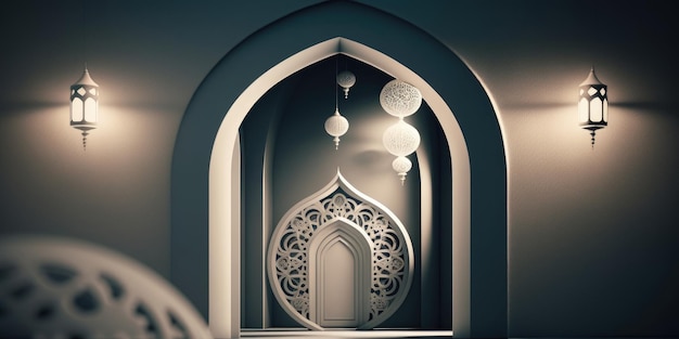 Ai gerou uma ilustração do projeto arquitetônico do interior da Mesquita Muçulmana