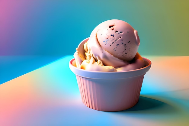 Ai gerou uma xícara de sorvete contra um fundo colorido