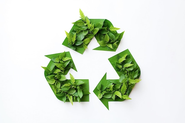 Foto ai ícone de reciclagem generativo feito de folhas verdes