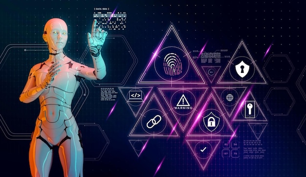 AI inteligência artificial cibersegurança rede antivírus robô programa plataforma proteção contra vírus futurista moderna tecnologia de rede de computador digital