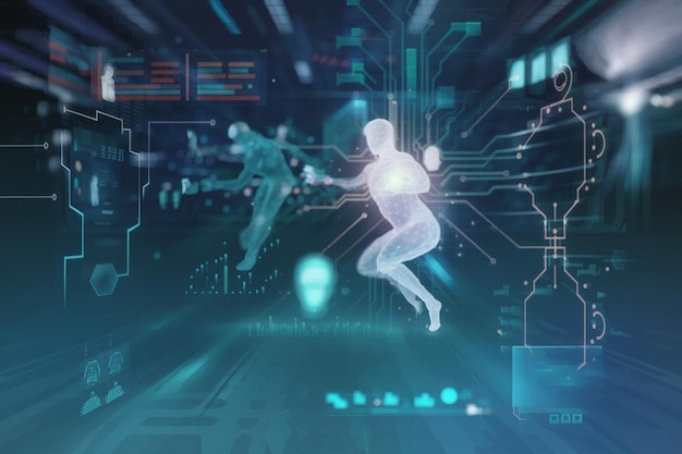AI Inteligencia Artificial y concepto de tecnología educativa Un hombre usa portátiles Aprende lecciones y en