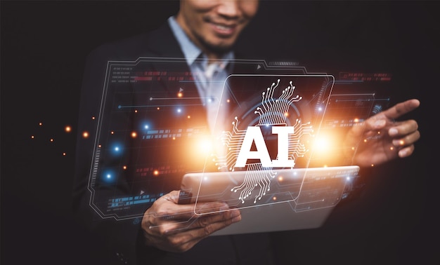 AI Inteligencia artificial Gestión de AI y tecnología de soporte en el concepto de gestión de AI del cliente de éxito de marketing de plan de negocios