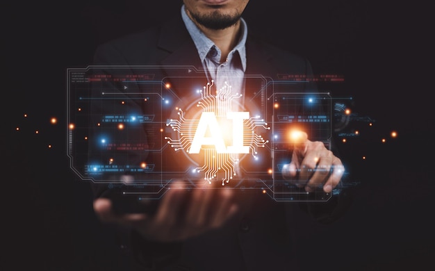 AI Inteligencia artificial Gestión de AI y tecnología de soporte en el concepto de gestión de AI del cliente de éxito de marketing de plan de negocios