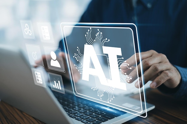 Foto ai inteligencia artificial gestión de ai y tecnología de soporte en el concepto de gestión de ai del cliente de éxito de marketing de plan de negocios