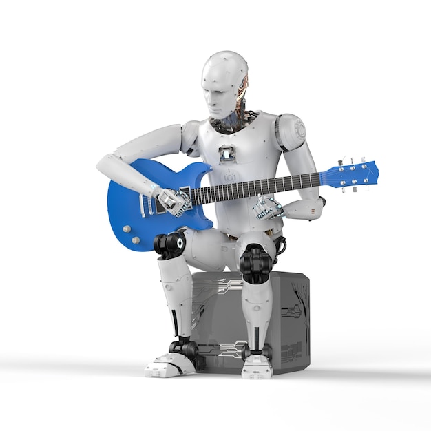 Ai-Musikkomponist oder -generator mit Roboterspielgitarre