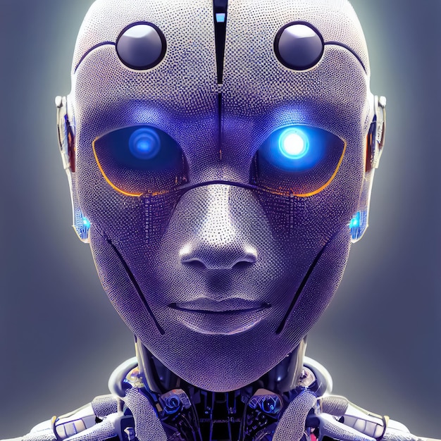AI ou inteligência artificial na cabeça humanóide Conceito futuro de tecnologia Ilustração 3D digital