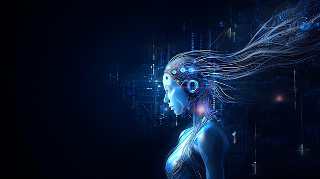 Ai Robot-Frau mit Seitenansicht Cyber-Geist ästhetisches Design Maschinelles Lernen Futuristisch