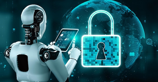 AI robot huminoid utiliza tecnología de computación en la nube para almacenar datos en un servidor en línea