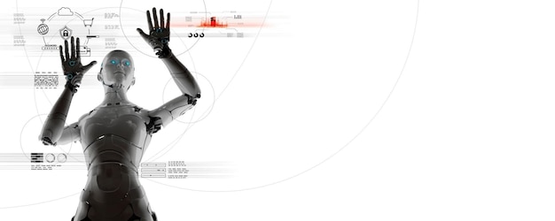 AI robot de inteligencia artificial metaverso ciberespacio mundo digital codificación de computadora revolución de fondo de AI tecnología digital automatizada industria de red de Internet 40 concepto humanoide 3D