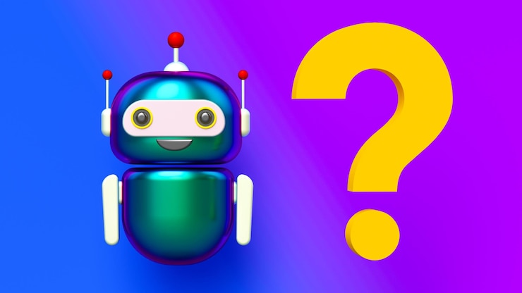 Foto ai robot y signo de interrogación 3d