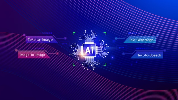 AI tech Inteligencia artificial para generar contenido Texto a imagen habla IA inteligente usando el mensaje de comandos para genera algo Transformación tecnológica futurista