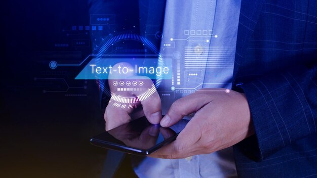 Ai tech Texto a imagen gráfico virtual con IA Inteligencia artificial usando el mensaje de comando para genera algo transformación tecnológica futurista
